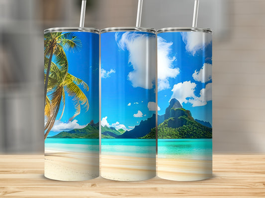 Tropical Beach Scenery Tumblers with Palm Trees