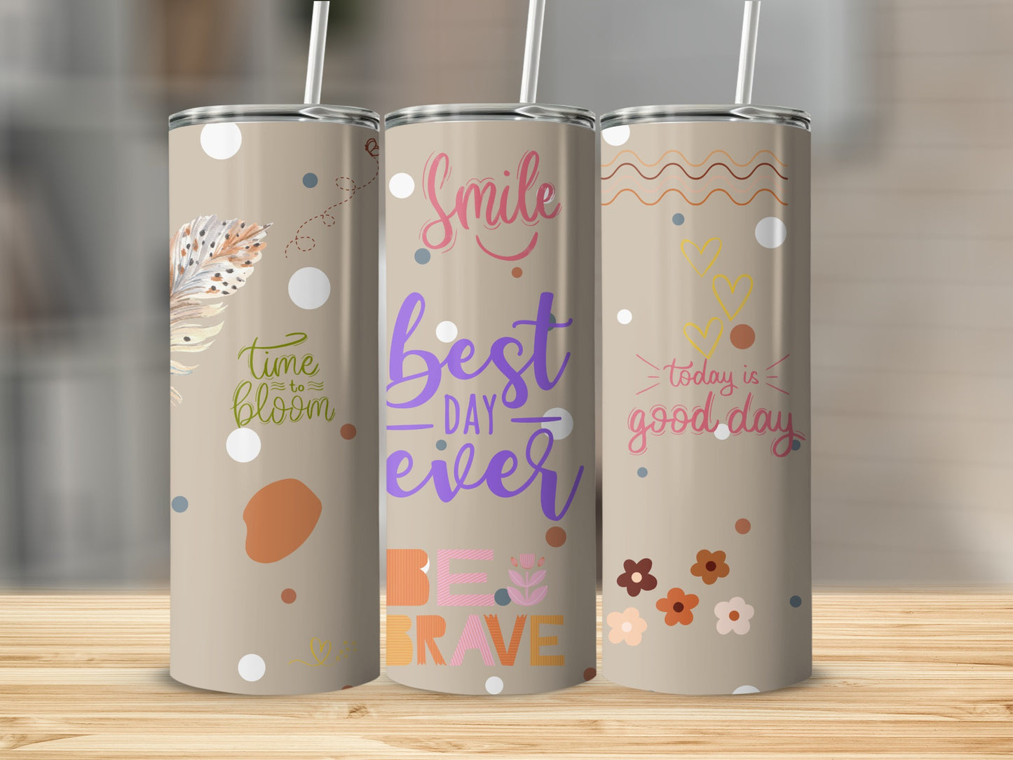 Motivational Quotes and Floral Design Tumbler Set