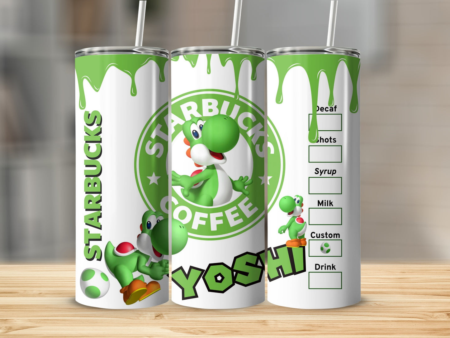 Yoshi Starbucks Coffee Themed Custom Tumbler