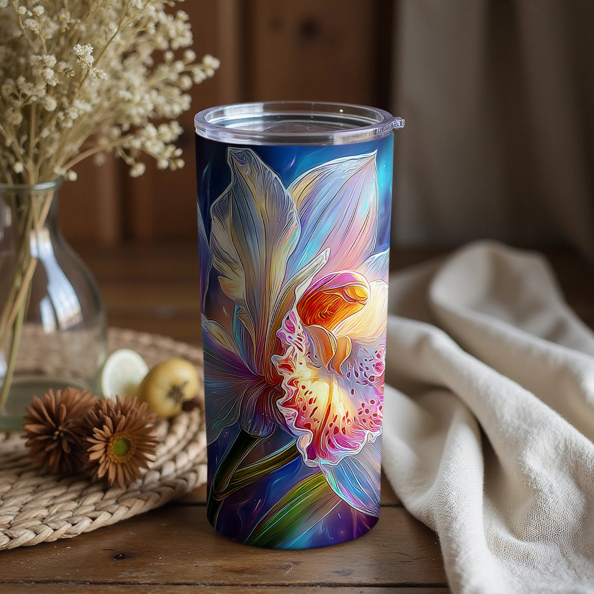 Vibrant Floral Artwork on Insulated Tumbler Product