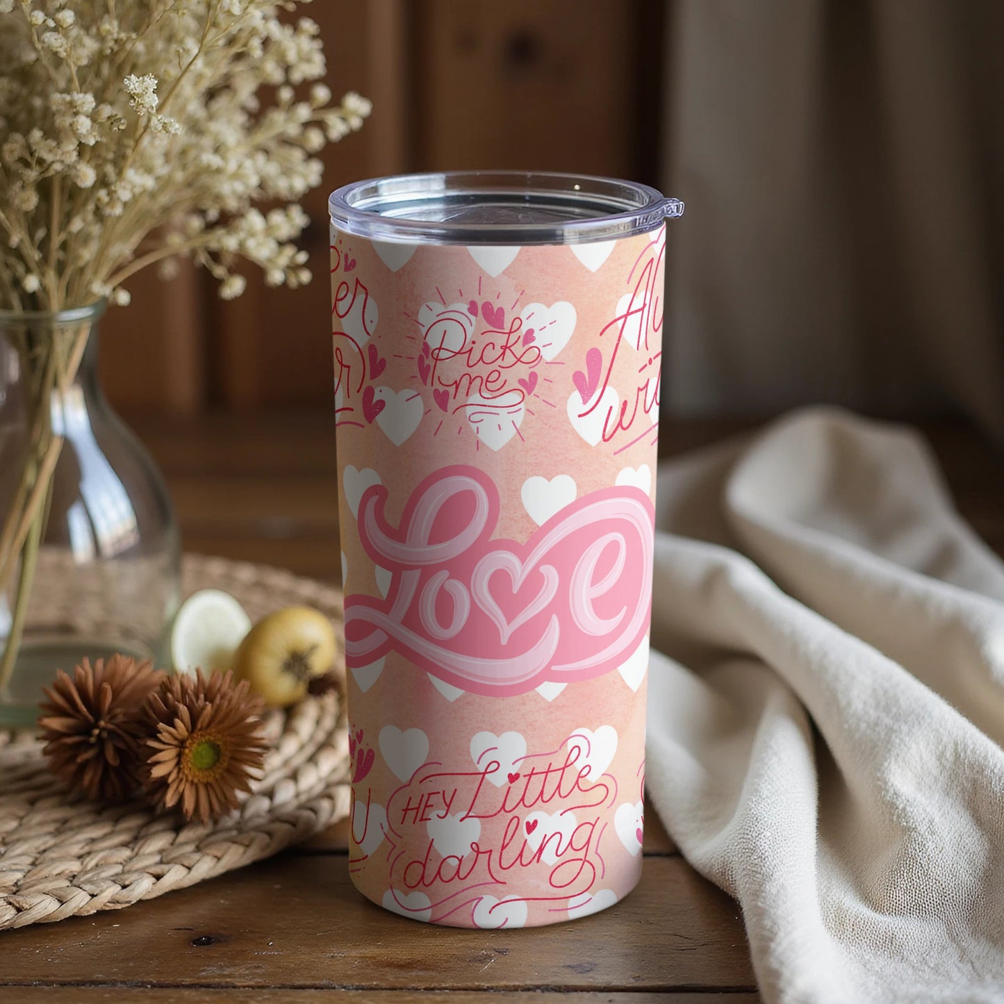 Romantic Love Design Tumbler with Heartfelt Messages