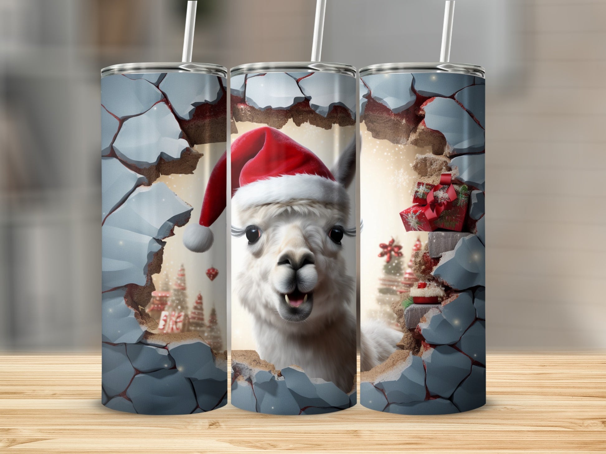 Festive Llama in Santa Hat Tumbler for Holiday Cheer