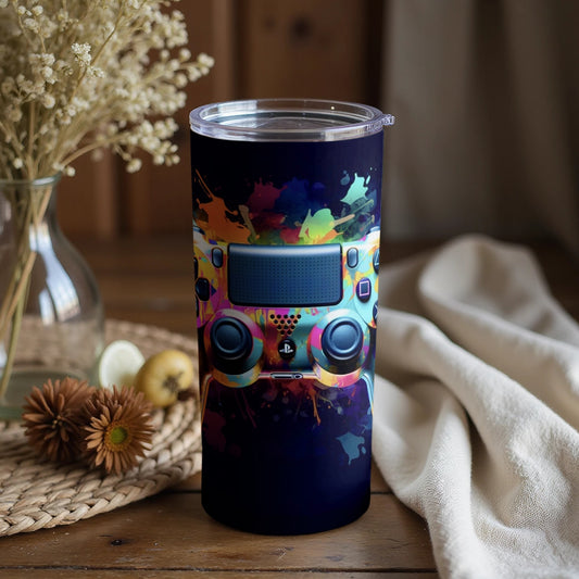Vibrant Abstract Game Controller Design Tumbler
