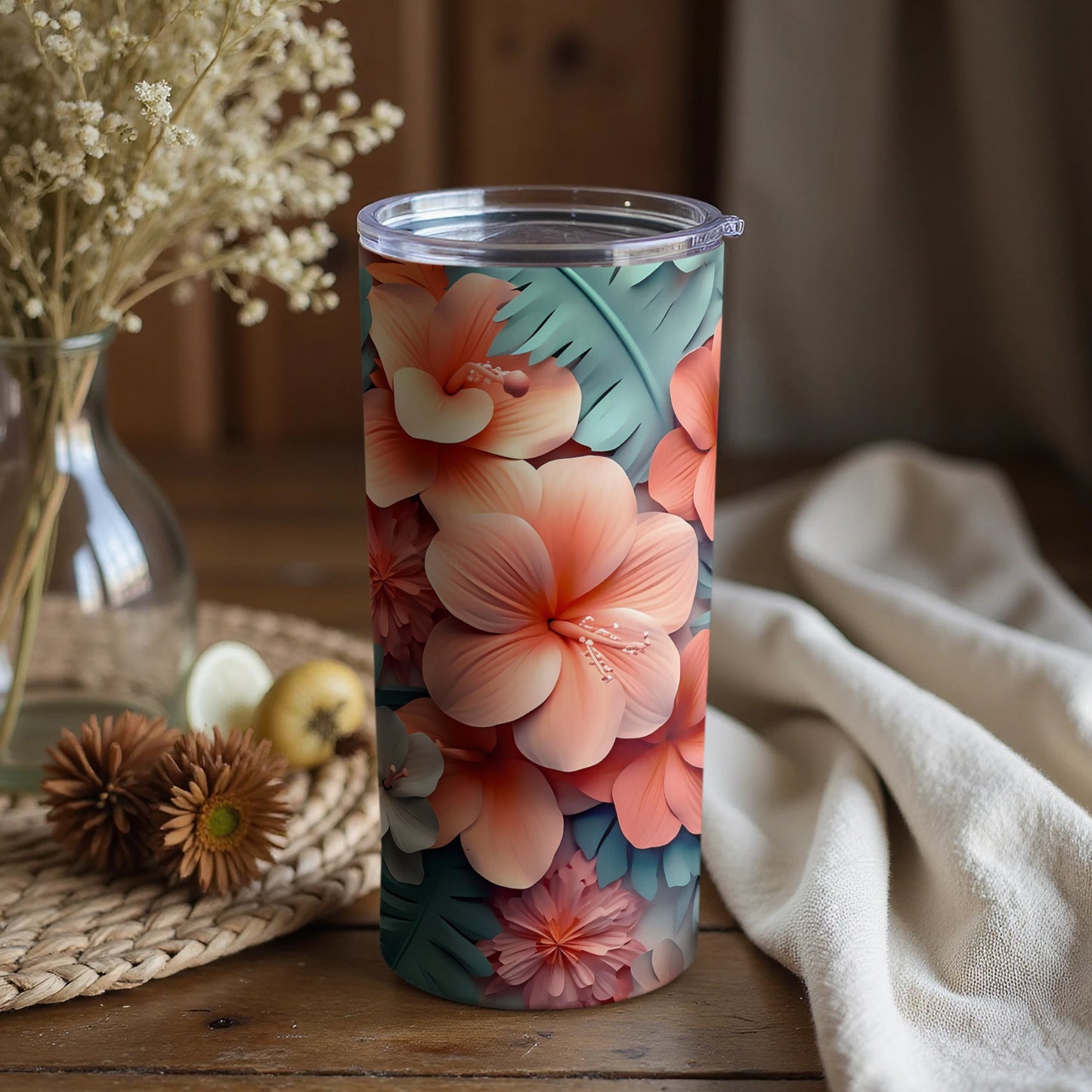 Beautiful Tropical Hibiscus Floral Print Tumbler Cup
