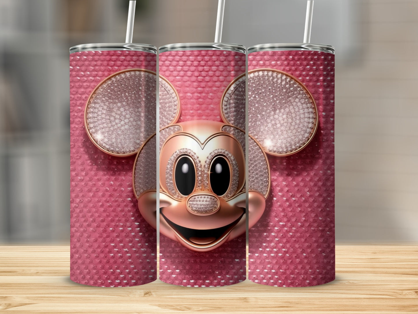 Glittering Pink Cartoon Character Tumbler Cup