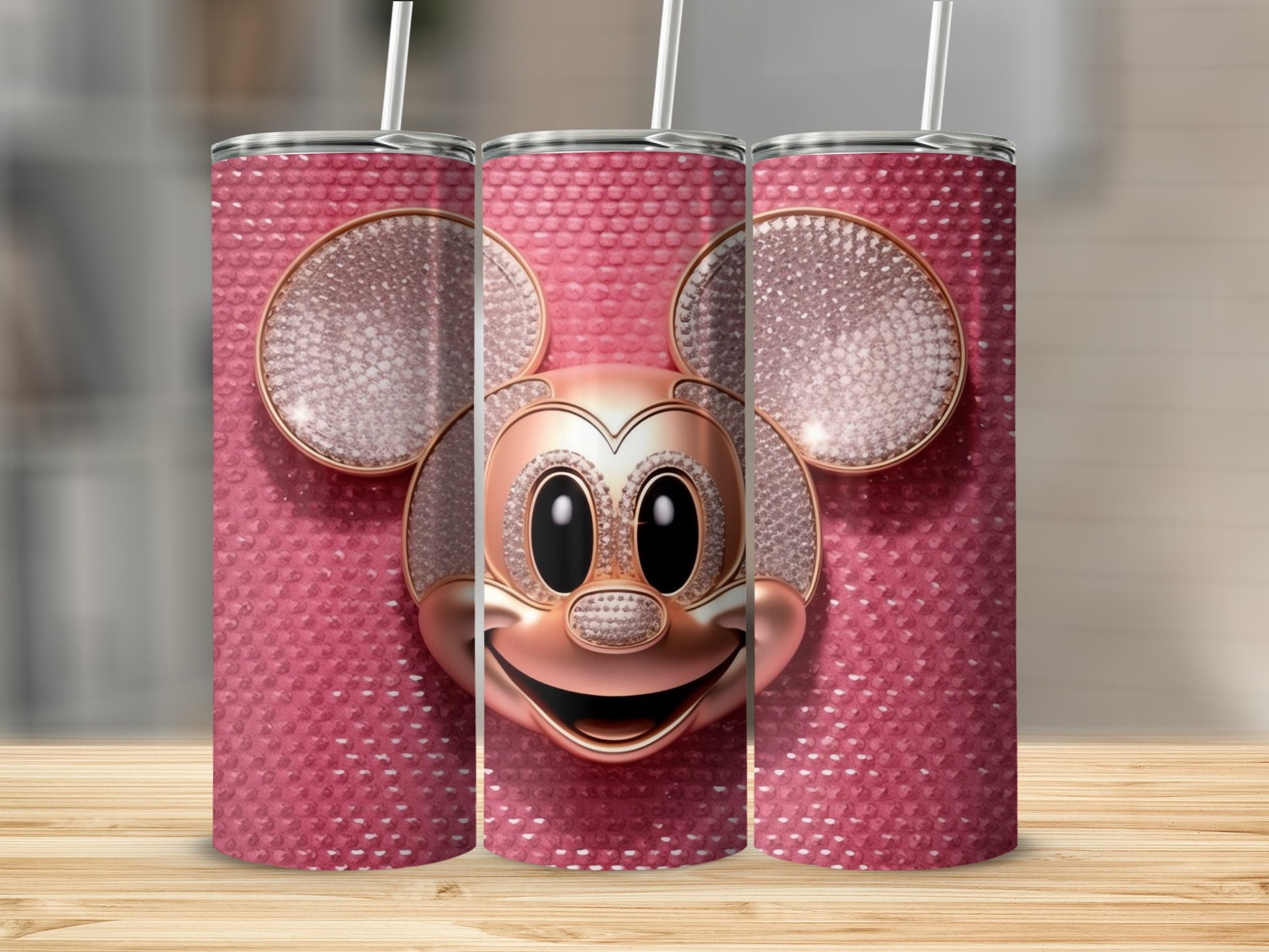 Glittering Pink Cartoon Character Tumbler Cup