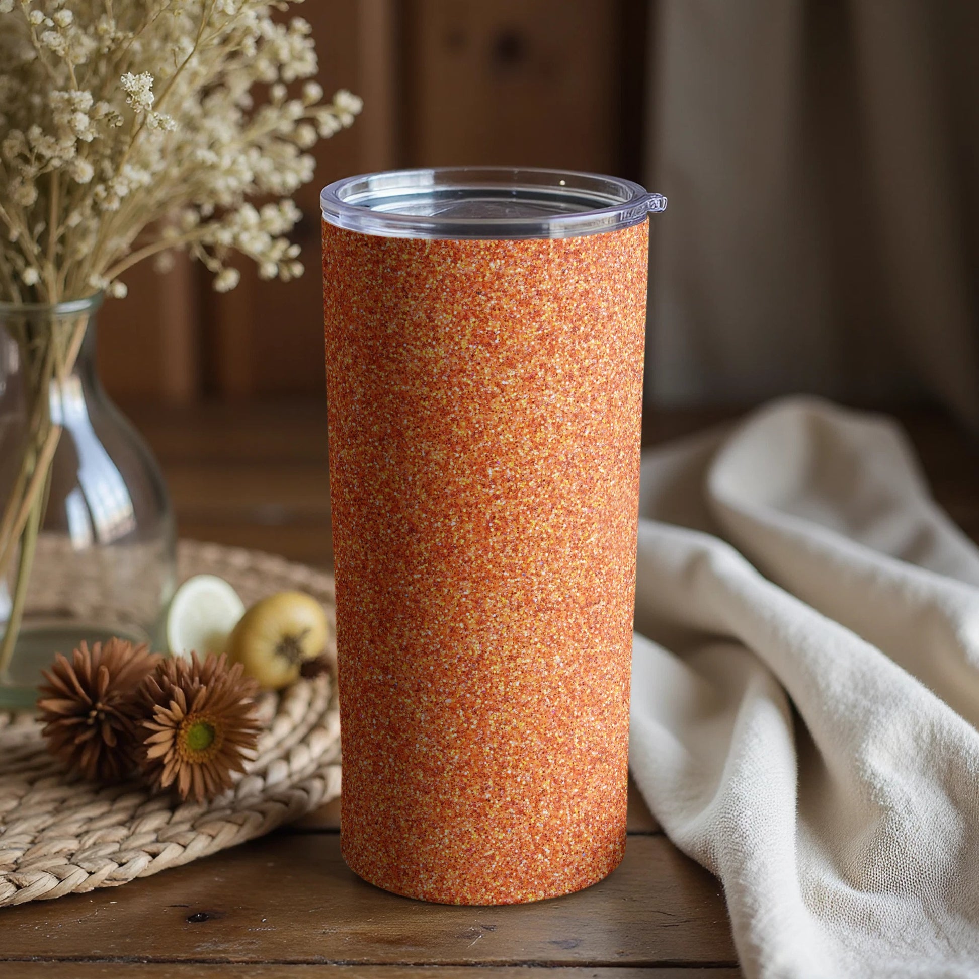 Vibrant Orange Glitter Tumbler Travel Cup Accessory