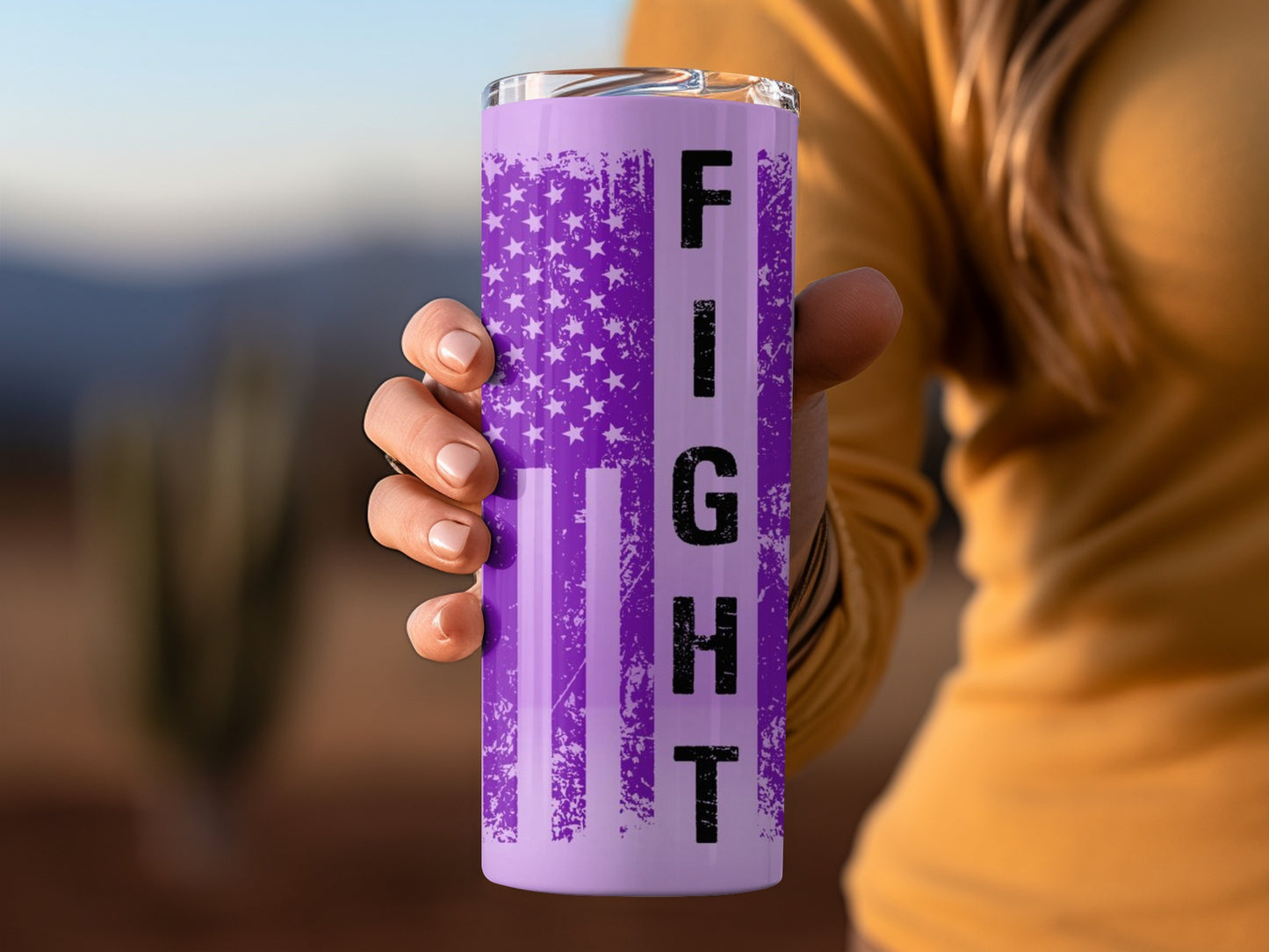Purple American Flag Fight Design Tumbler Cup