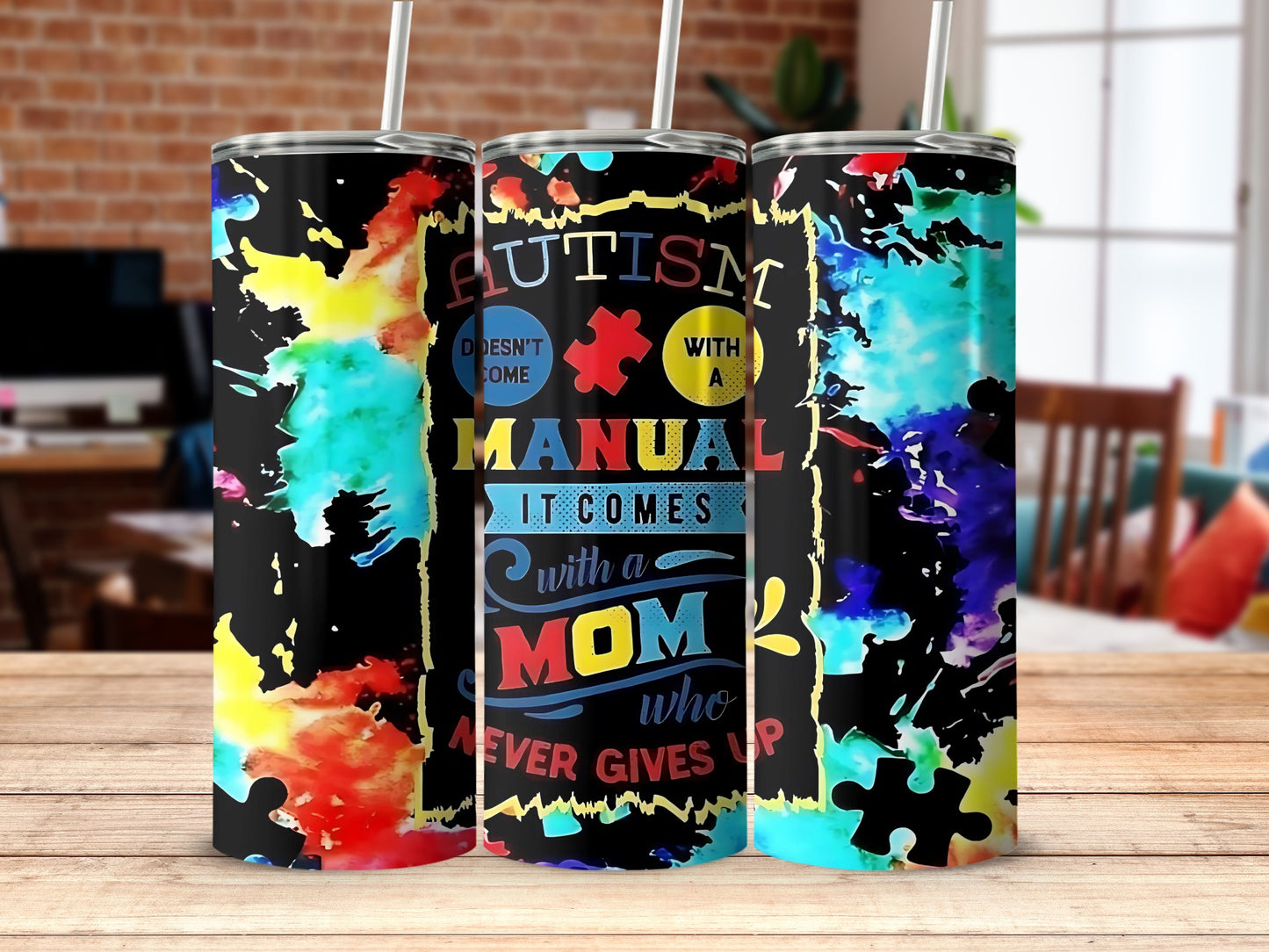 Autism Awareness Tumbler Colorful Pattern Design