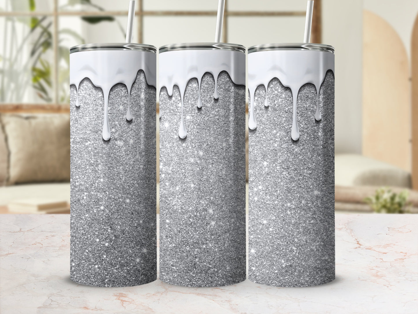 Sparkling Silver Glitter Effect Spill Tumbler
