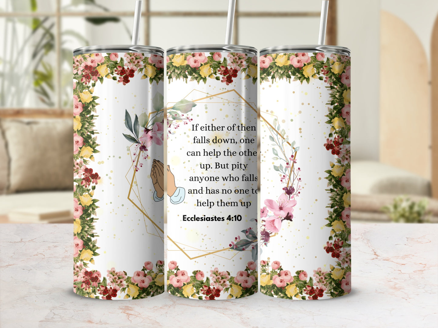 Inspirational Ecclesiastes Floral Skinny Tumbler Cup