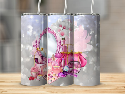 Elegant Vanity Mirror and Makeup Accessories Tumbler