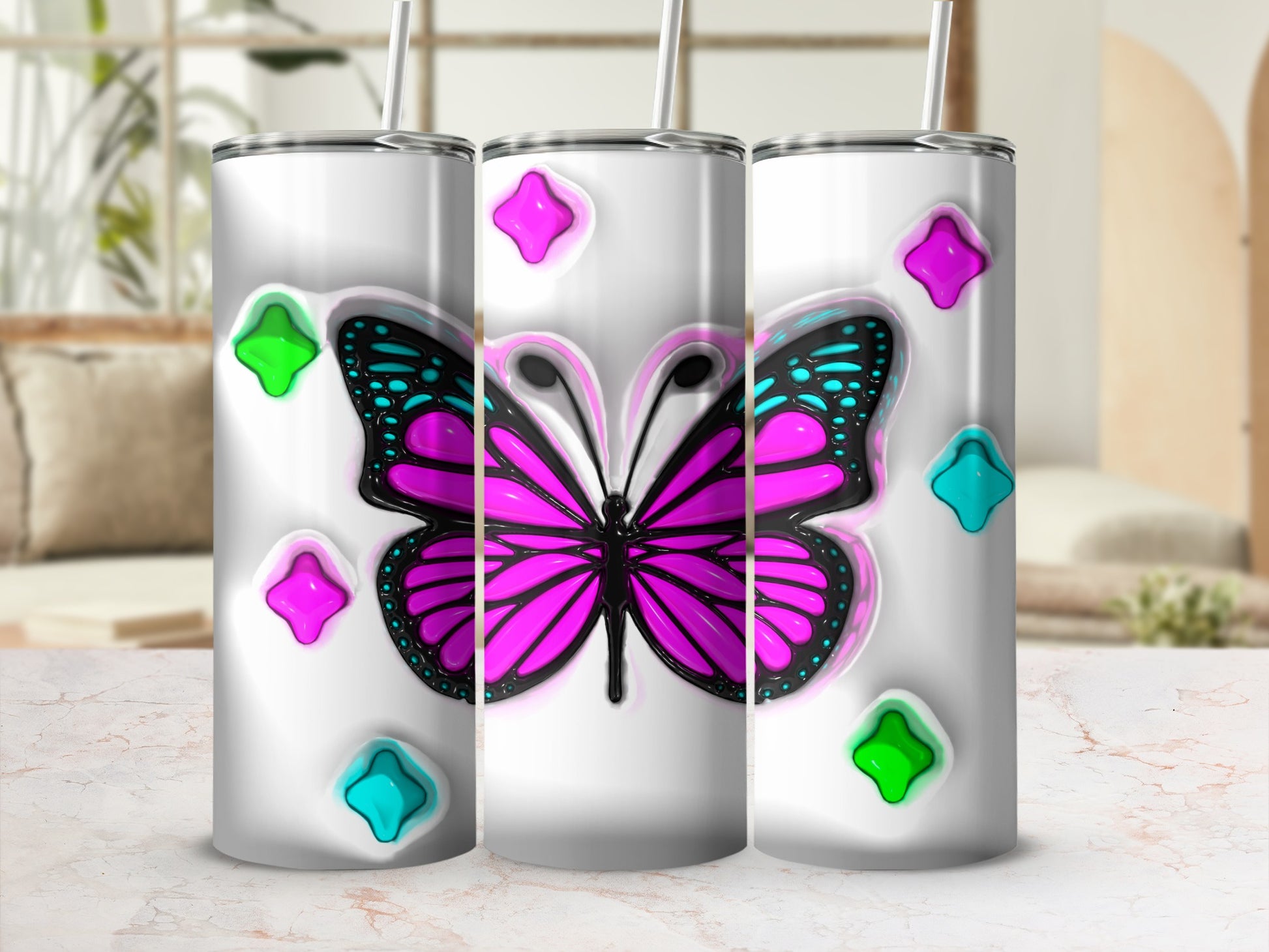 Pink Butterfly Blue Dots Tumbler product type