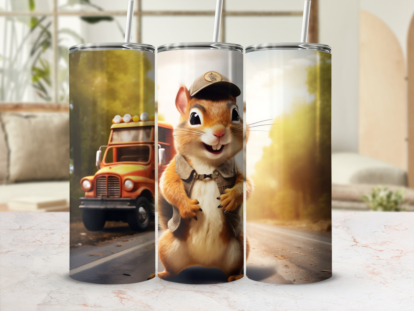 Happy Squirrel Truck Road Sunny Background product type