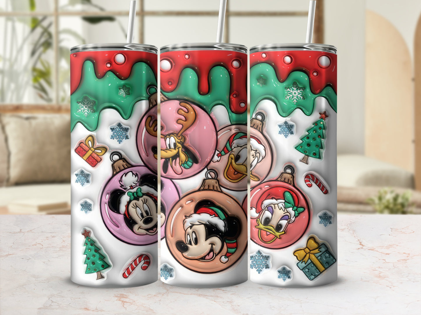Festive Character Christmas Tumbler with Straw Design