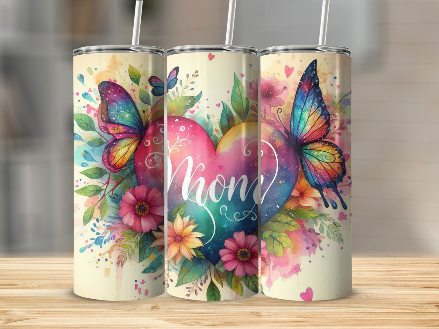 Colorful Butterfly Floral Mom Gift Tumbler Cup