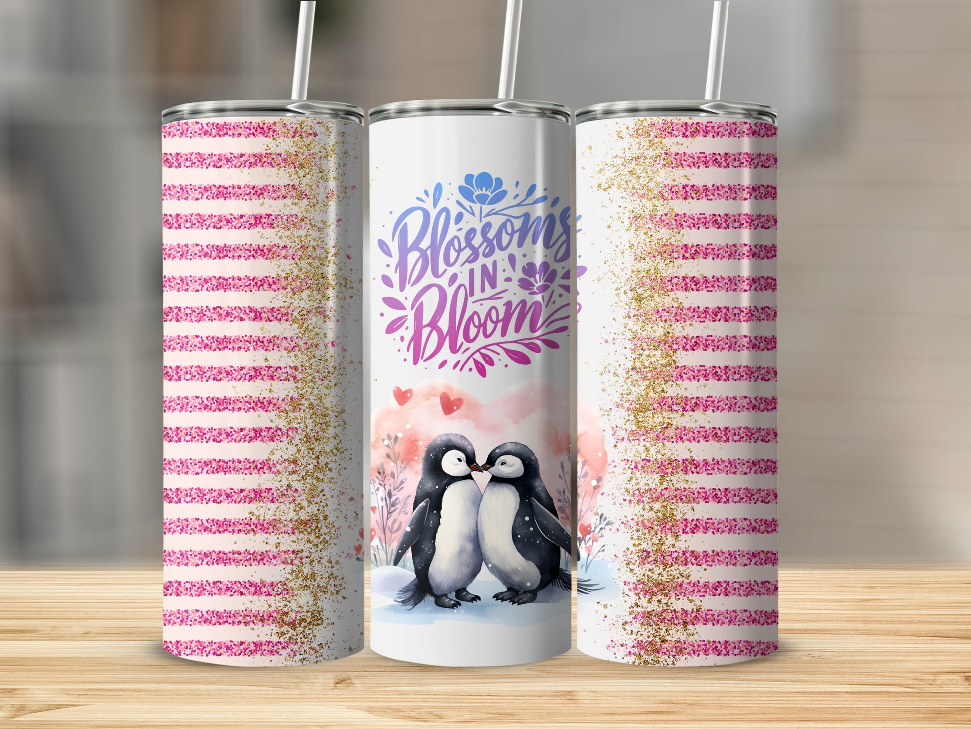 Blossoms in Bloom Penguin Striped Tumbler Product
