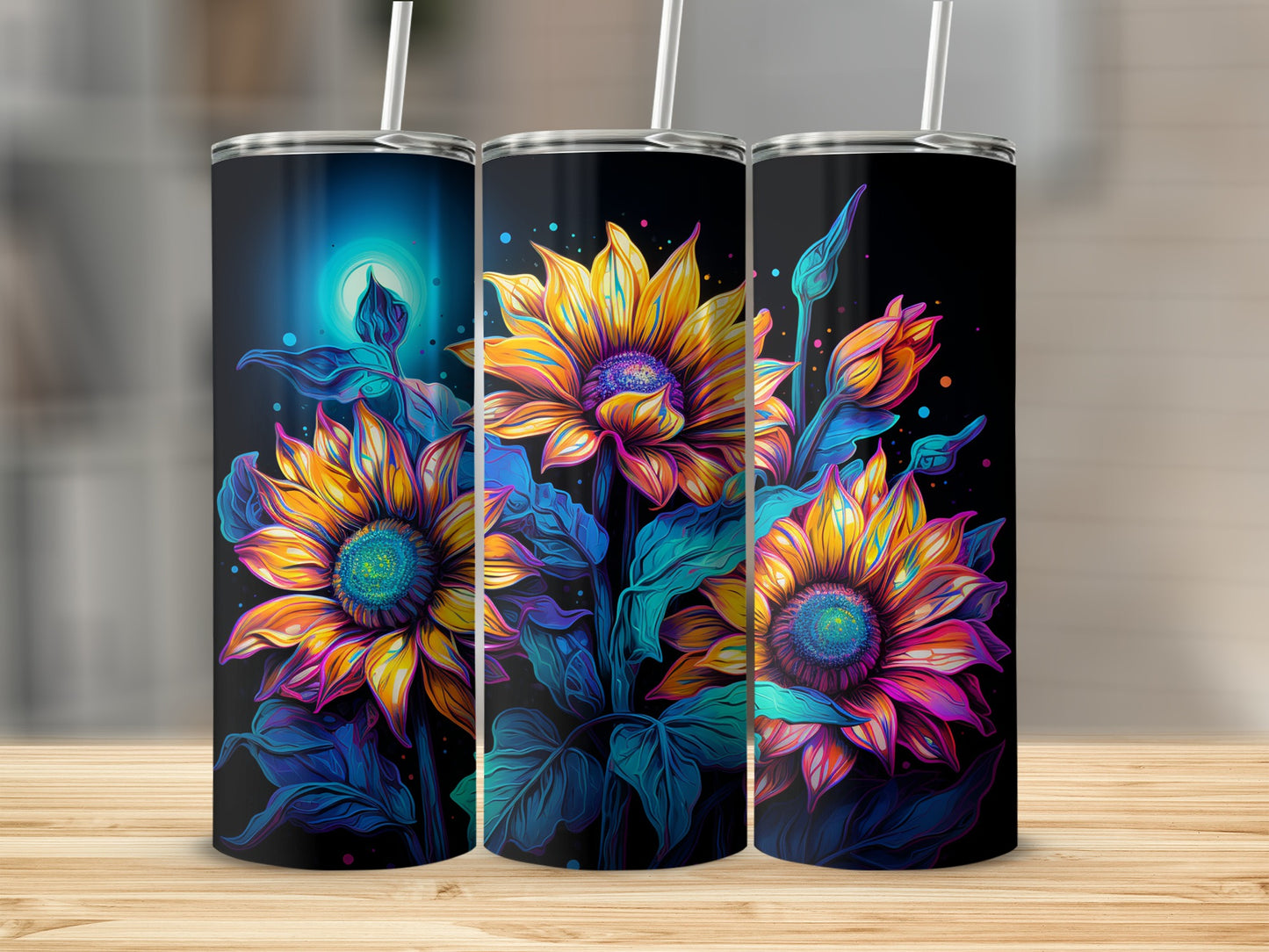 Vibrant Sunflower Artwork Tumbler Flask with Straw Drinkware