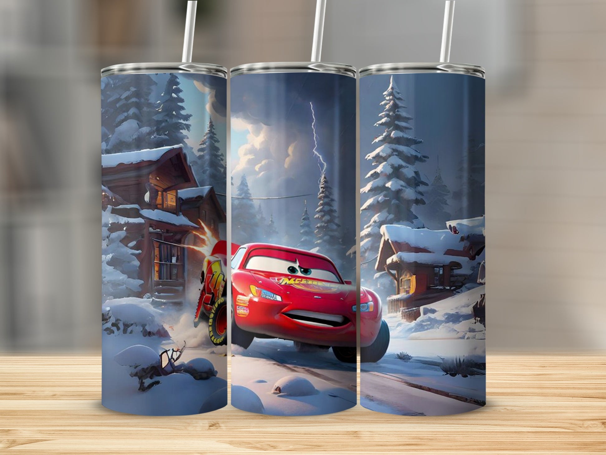 Winter Cabin Racing Scene Insulated Tumbler Cup