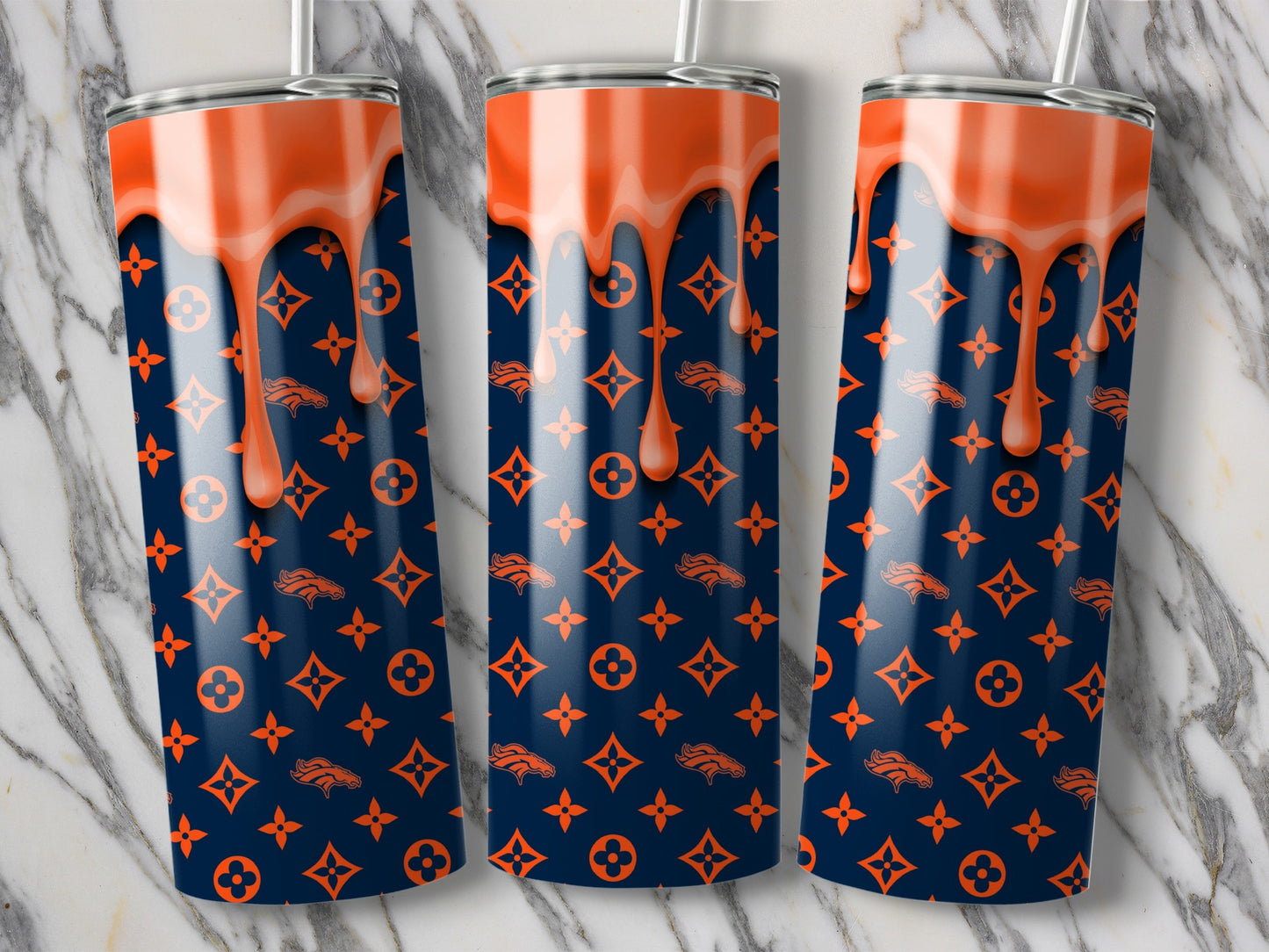 Orange Drips Over Denver Team Pattern Design Tumblers
