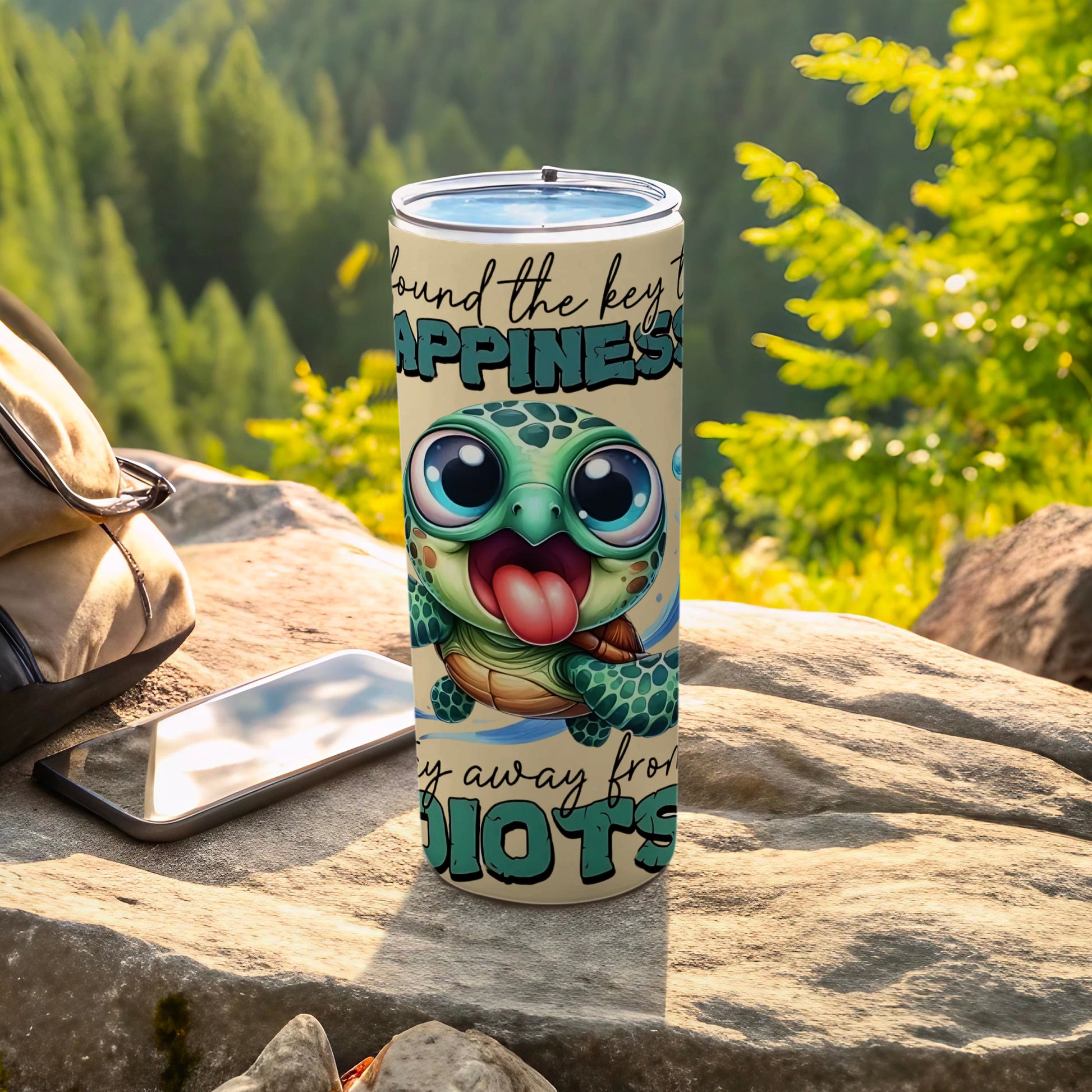 Cute Turtle Design Happiness Quote Tumbler Cup
