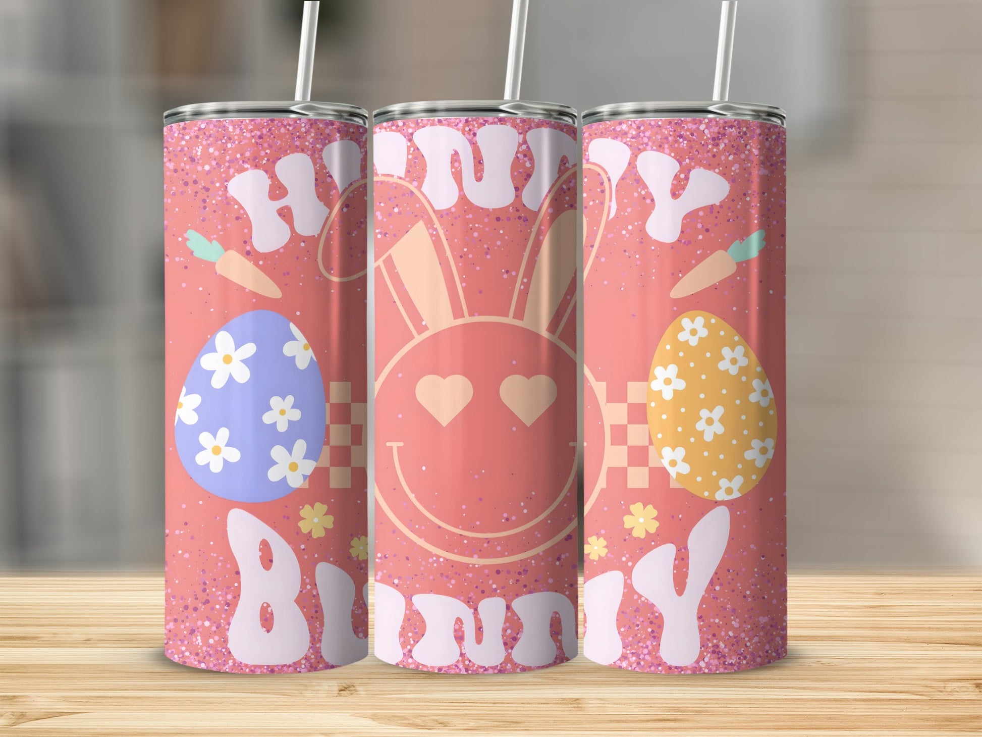 Happy Bunny Easter Eggs Glitter Tumbler