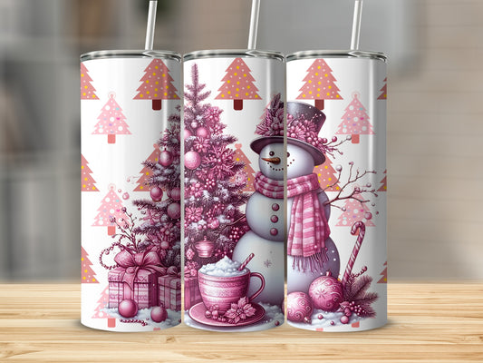 Pink Christmas Tumbler with Festive Holiday Design