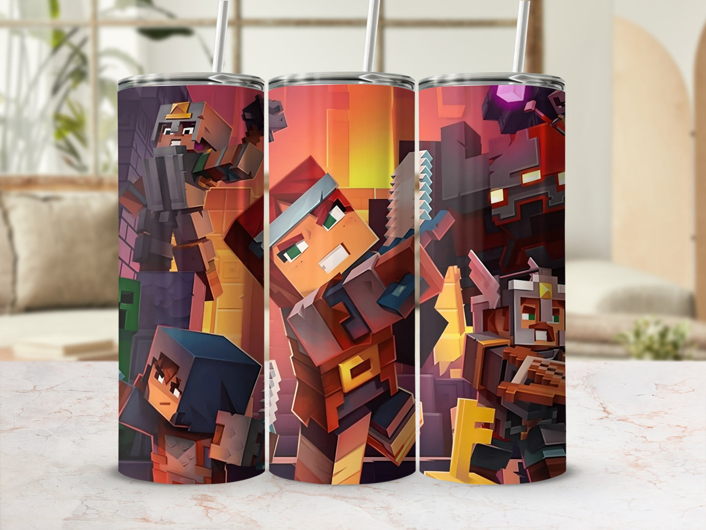 Vibrant Adventure Game Characters Tumbler Set