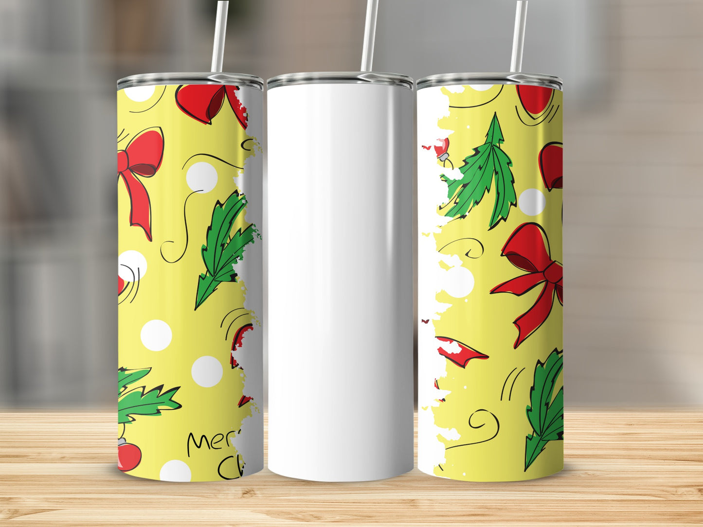 Colorful Christmas Themed Tumbler With Straw