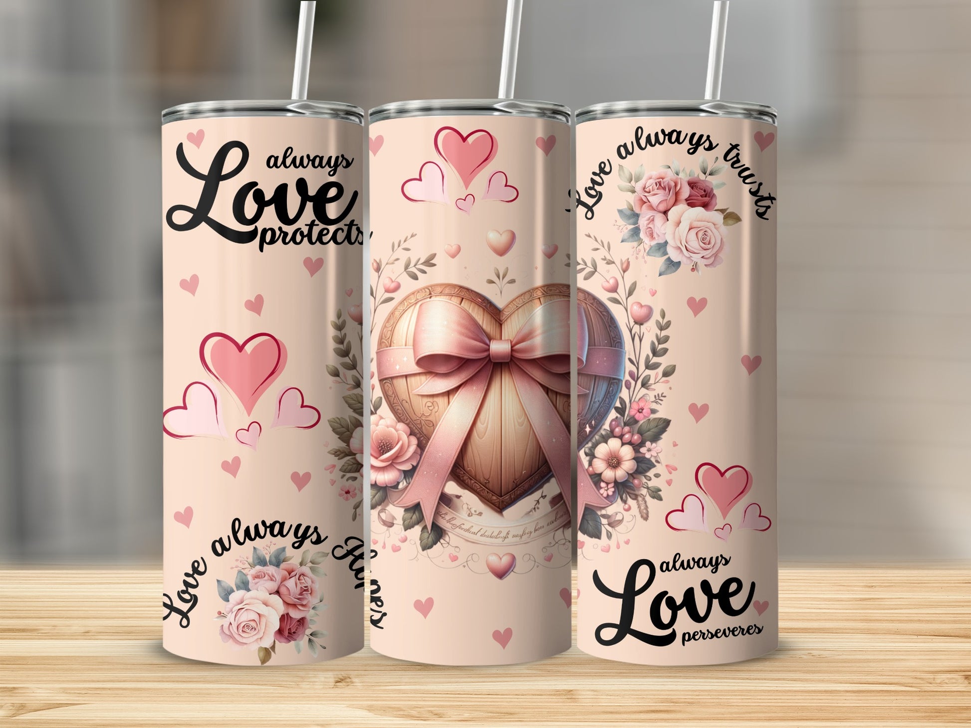 Romantic Heart and Flower Design Tumbler Collection