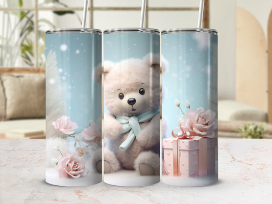 Cute Teddy Bear and Roses Design Tumbler for Gifts