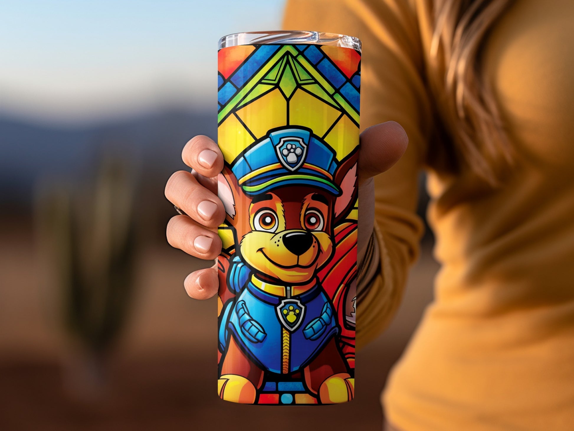 Colorful Police Dog Character Travel Tumbler Cup
