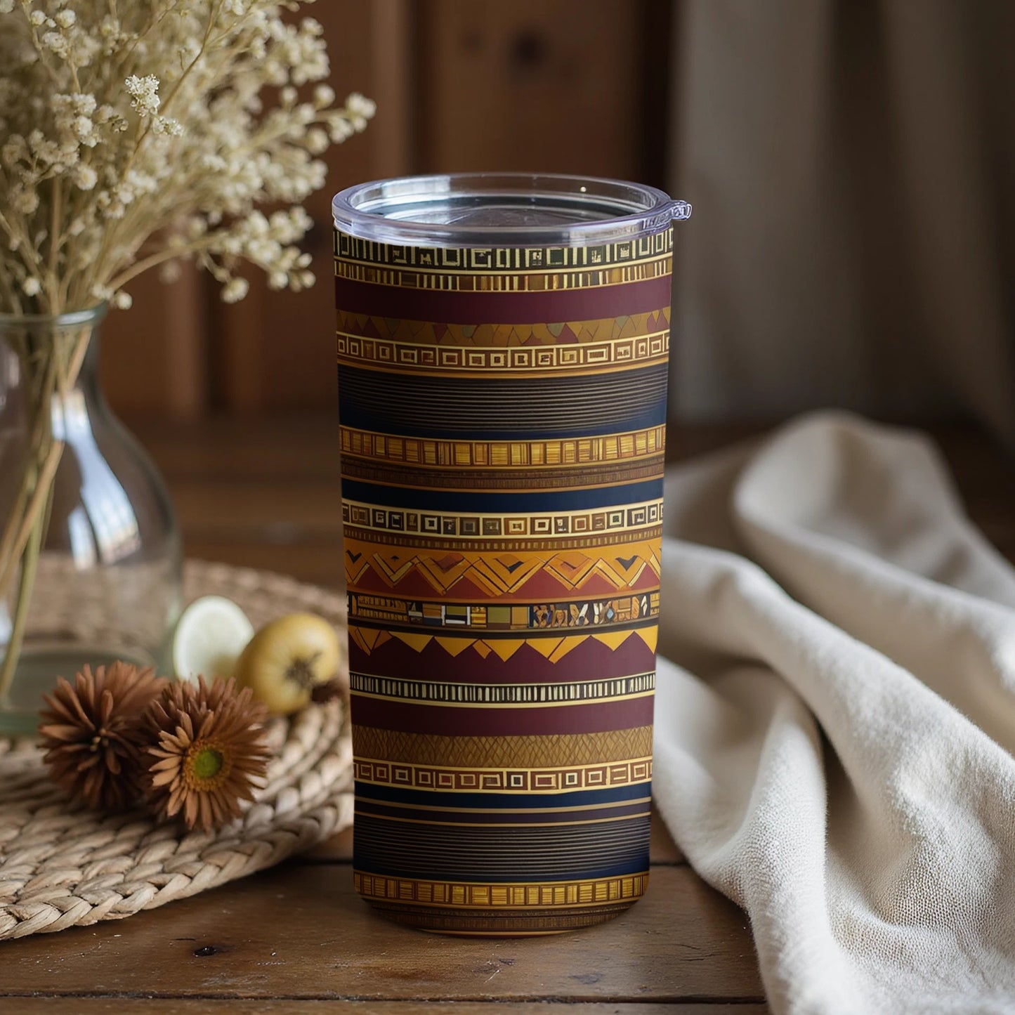 Vibrant Geometric Patterned Travel Tumbler Product