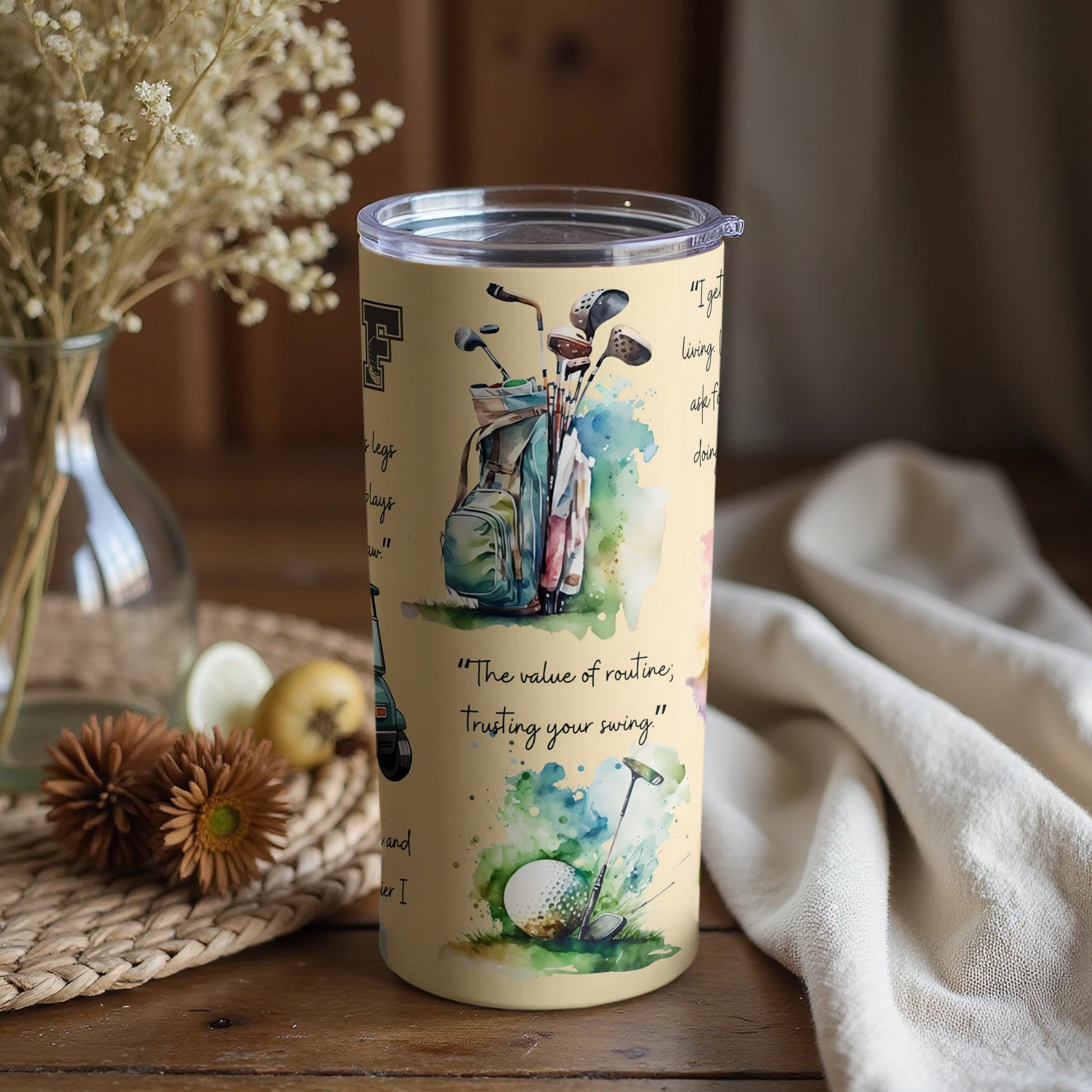 Watercolor Golf Clubs and Quotes Tumbler 20 oz