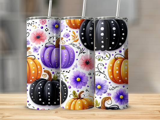 Colorful Pumpkin Floral Design Vacuum Insulated Tumblers