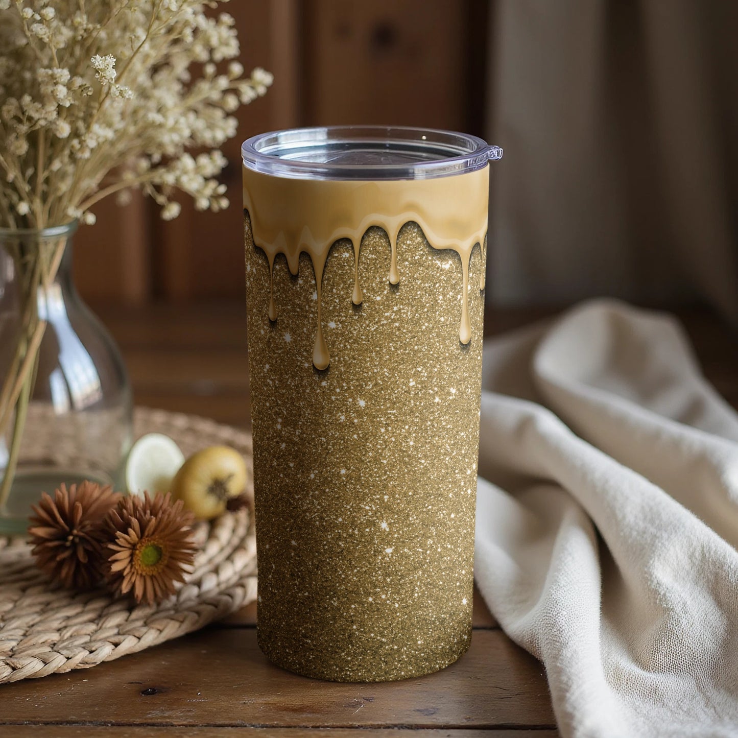Glittering Tumbler with Dripping Honey Effect