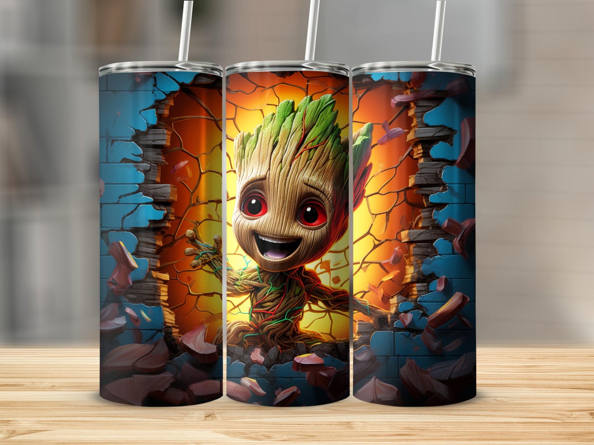 Cute Cartoon Tree Character Wall Break Design Tumbler