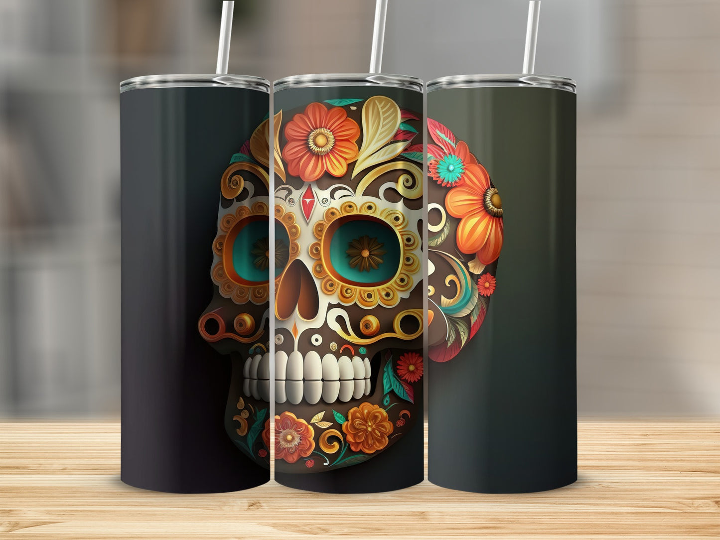 Vibrant Day of the Dead Skull Tumbler