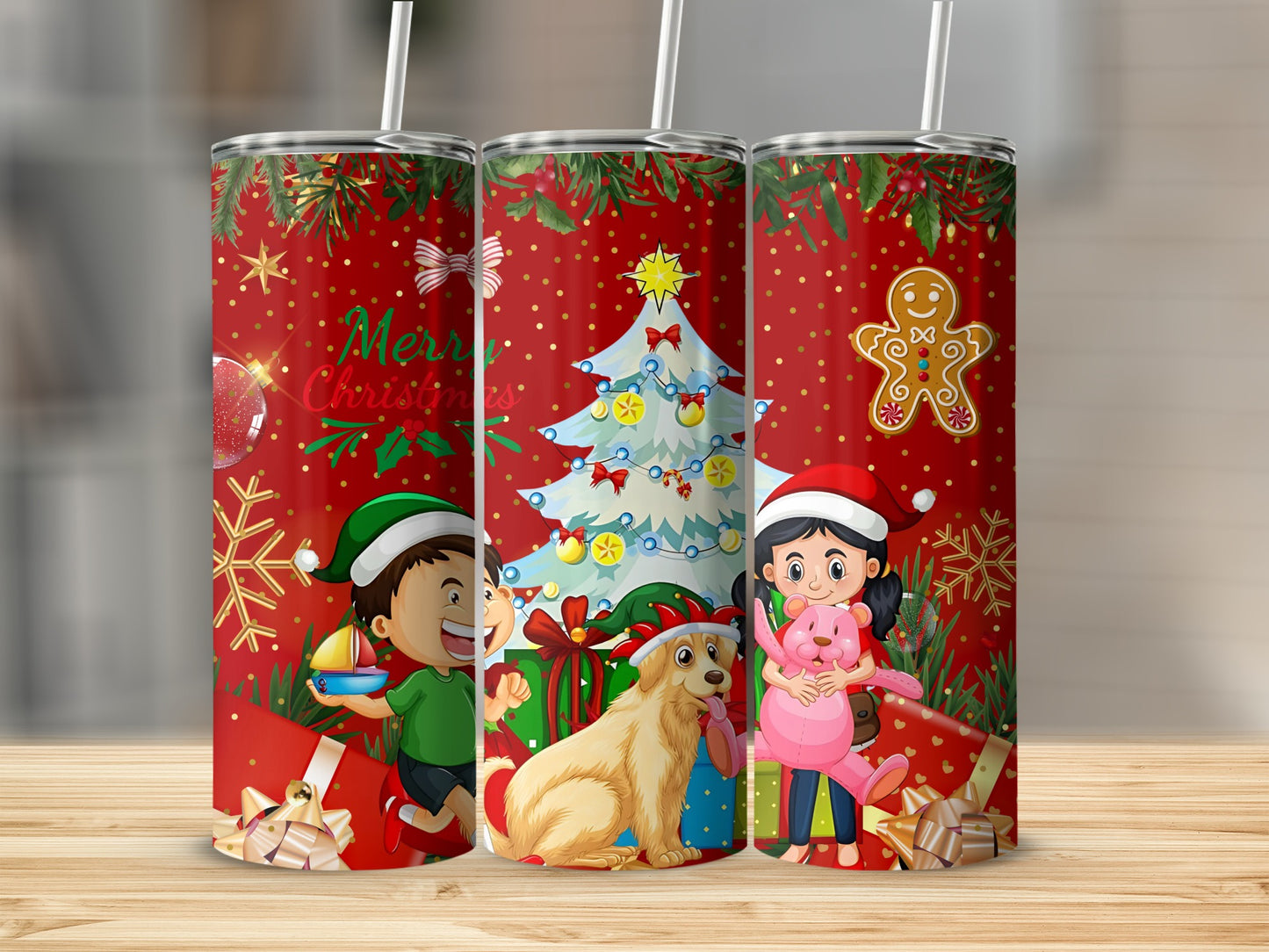Festive Christmas Themed Tumblers with Cute Illustrations
