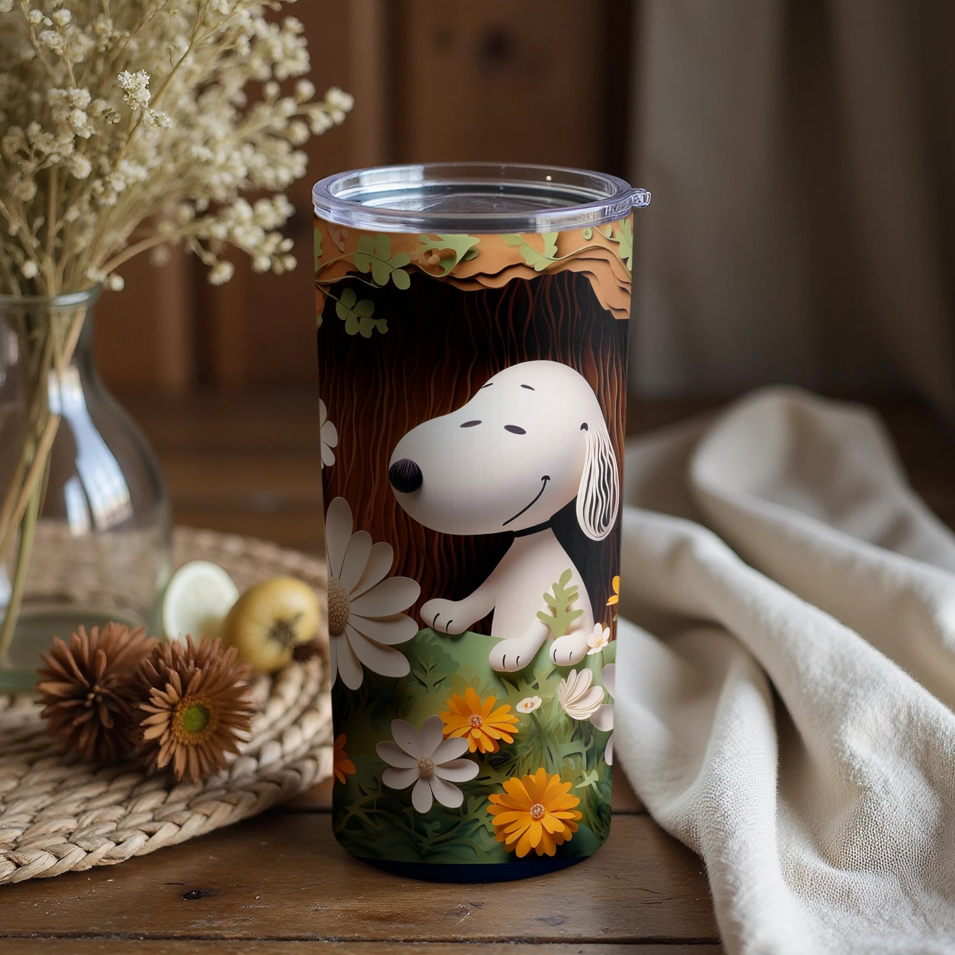 Snoopy and Flowers Print Tumbler for Daily Use