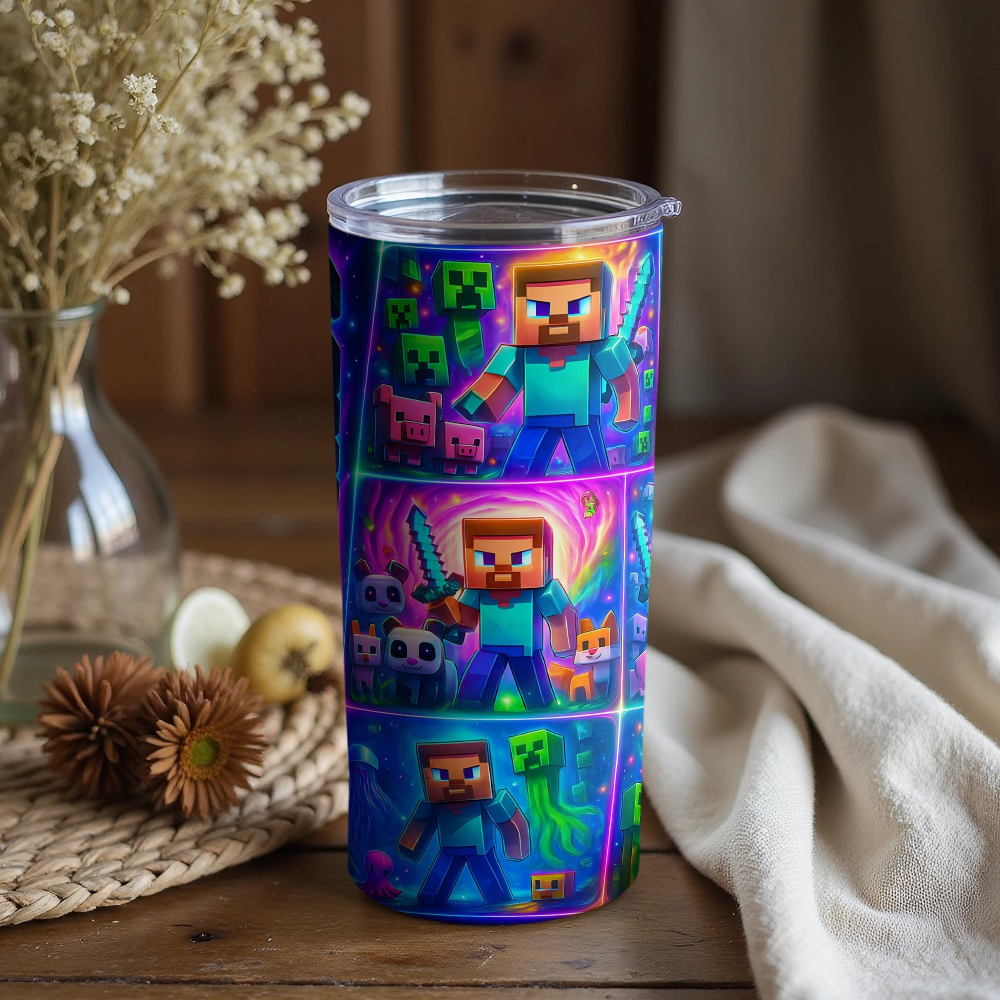 Vibrant Pixel Art Video Game Themed Tumbler