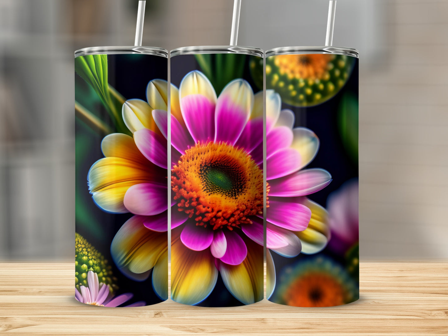 Colorful Floral Design Insulated Tumbler with Straw