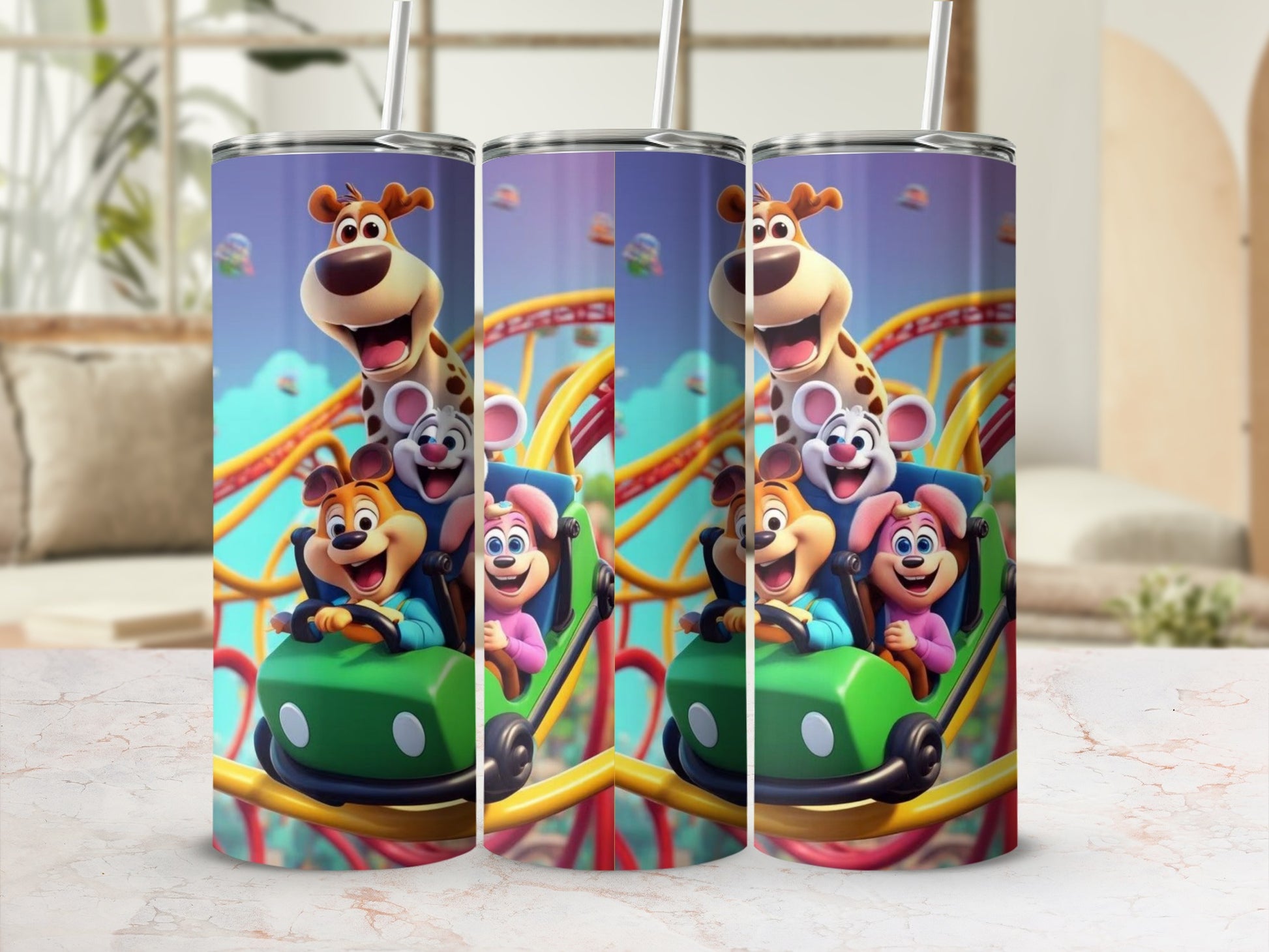 Fun Roller Coaster Animal Friends Design Tumbler