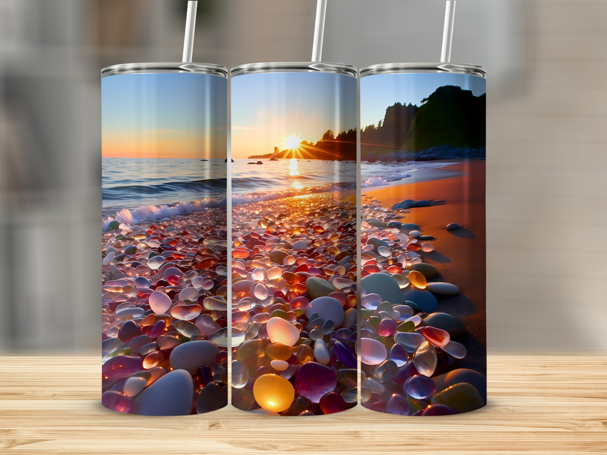 Colorful Pebbles Ocean Sunset Beach Vibrant Drinkware product type