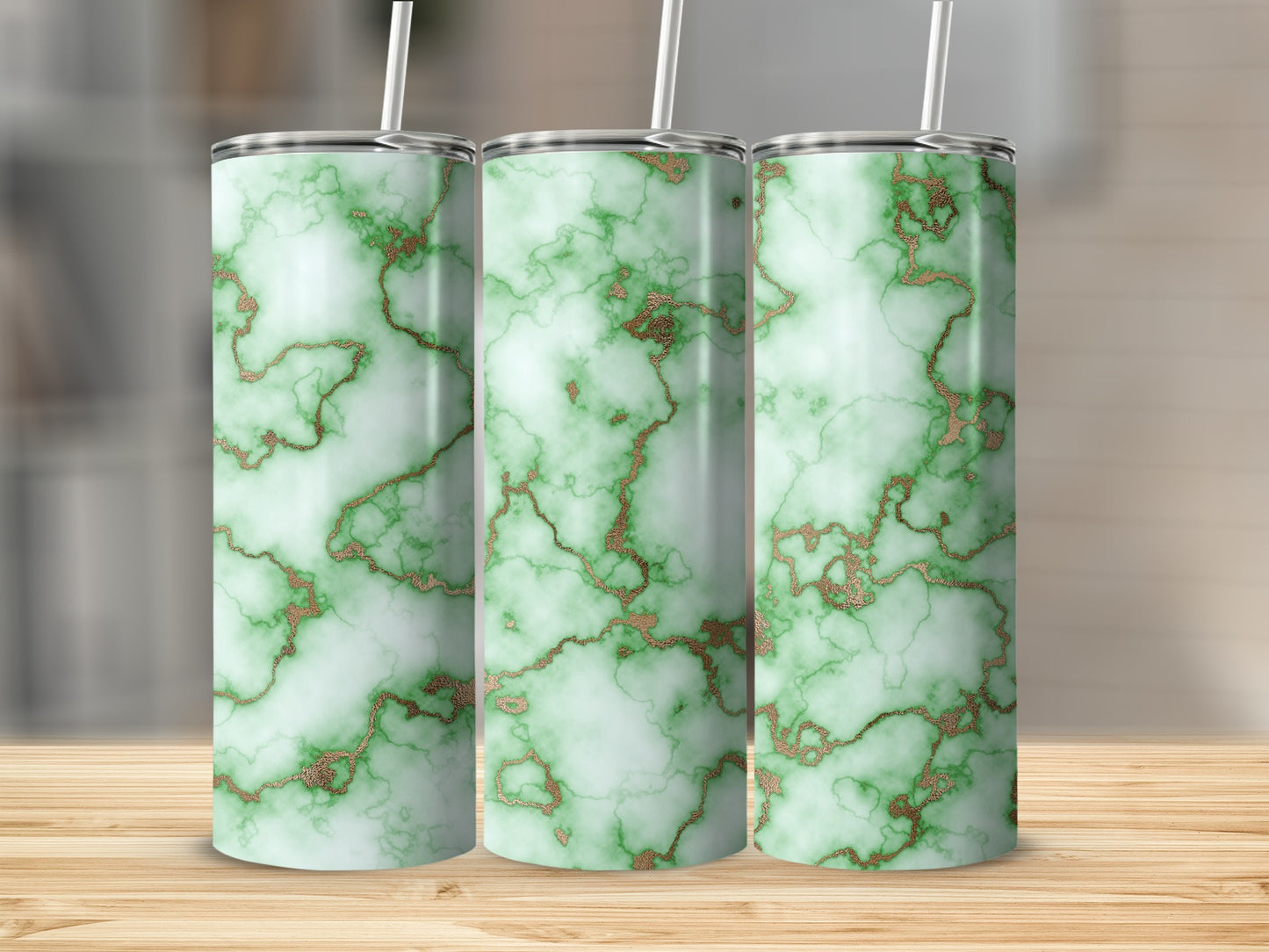 Mint Green with Golden Veins Surface Design Tumblers