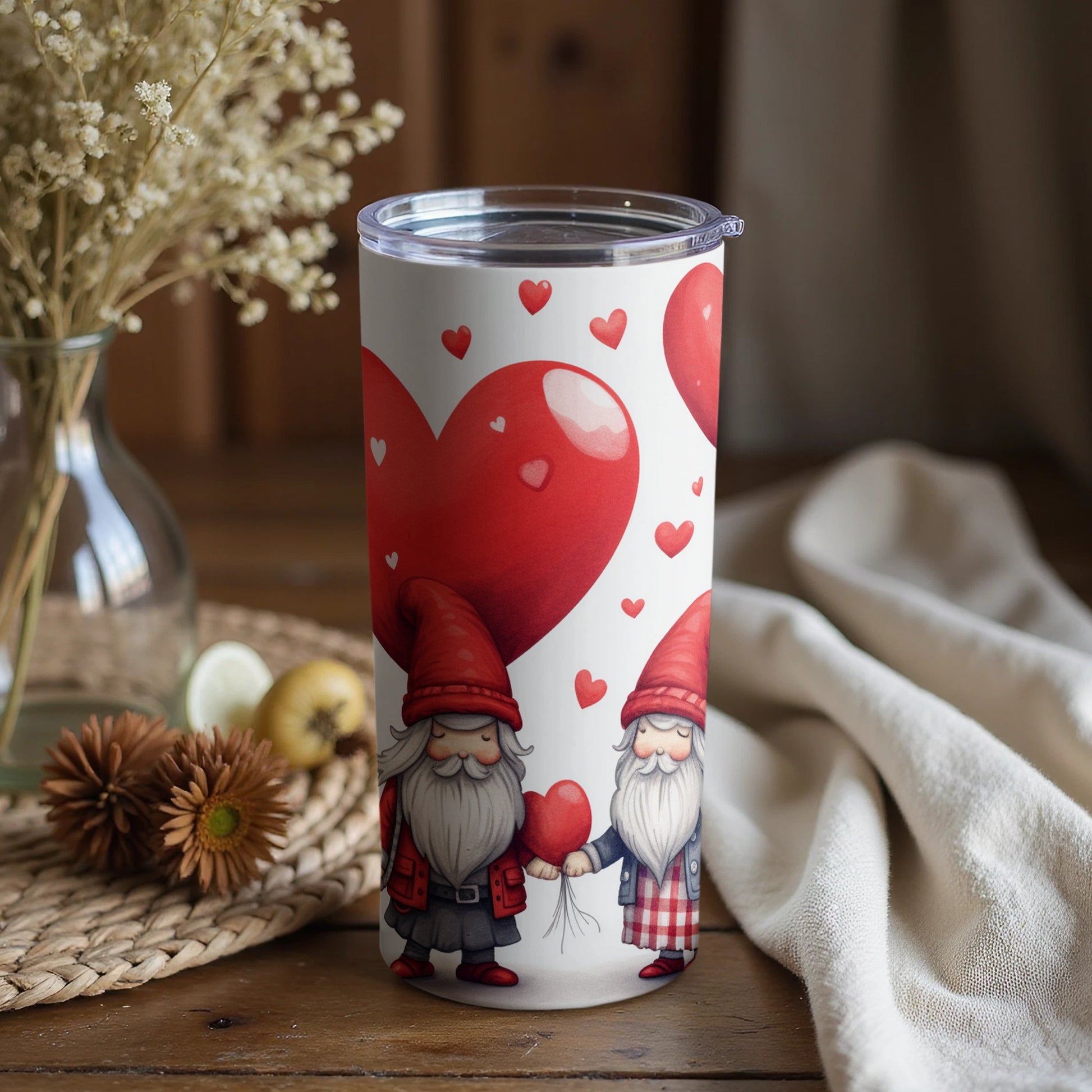 Romantic Gnomes and Heart Illustration Tumbler