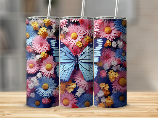 Vibrant Flower Butterfly Pattern Tumbler product type