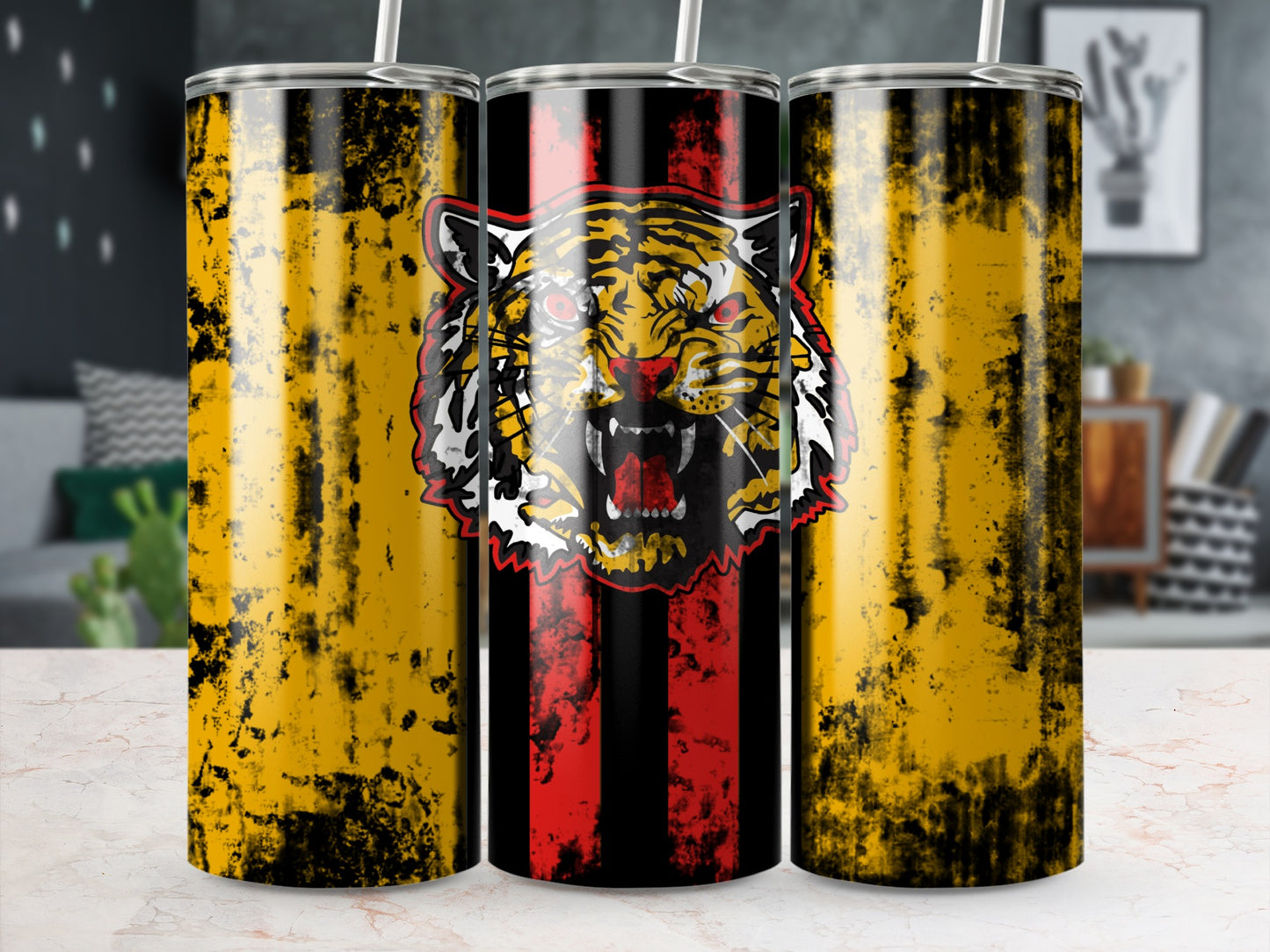 Fierce Black and Yellow Tiger Stripe Tumbler Design