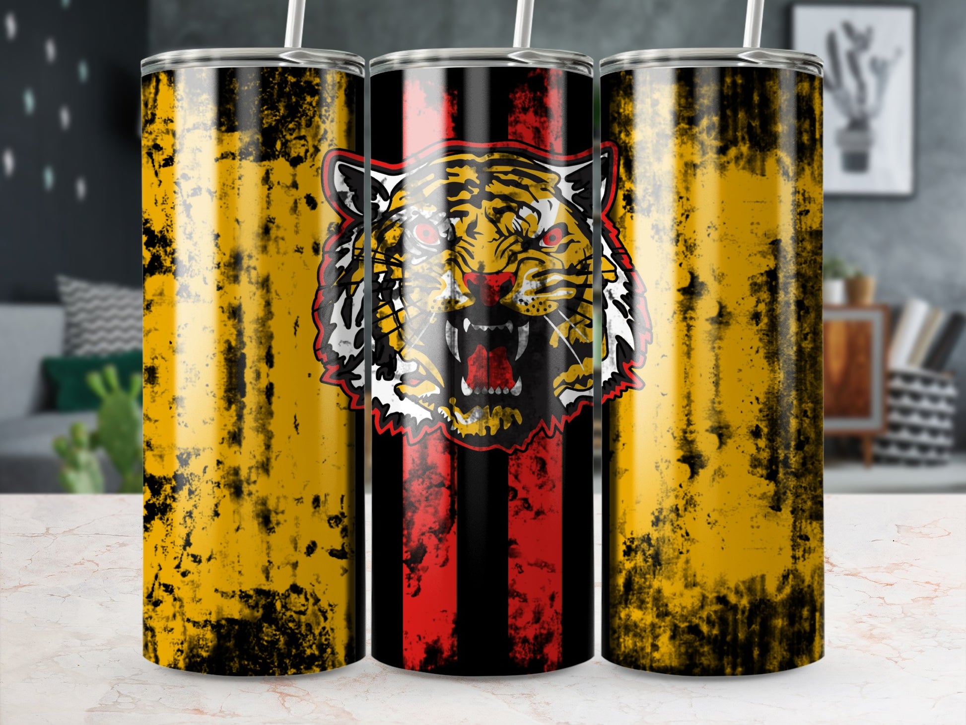 Fierce Black and Yellow Tiger Stripe Tumbler Design