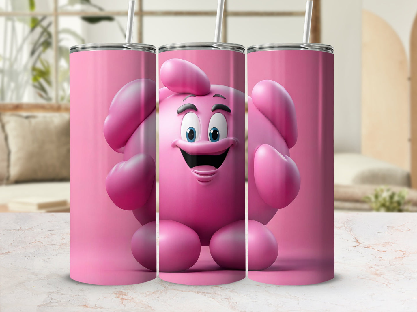 Pink Smiling Character Stainless Steel Tumbler Cups